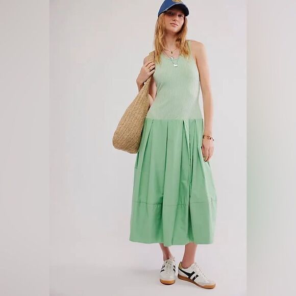 NWOT Free People Drops Of Venus Mint Green Sleeveless Midi Dress Sz XS oversized - Picture 10 of 16
